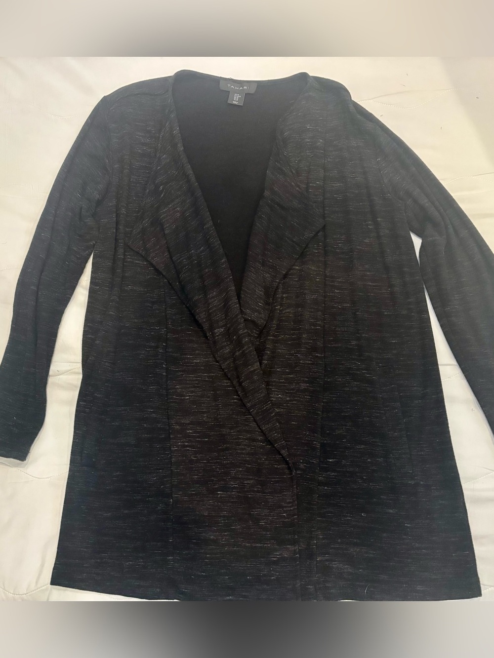Tahari Black Draped Open-Front Knit Jacket